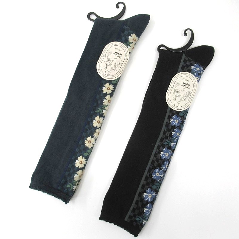 STREAM バックチェック花柄ハイソックス